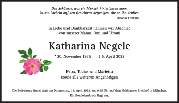 Traueranzeige von Katharina Negele von Süddeutsche Zeitung