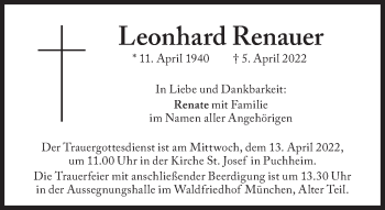 Traueranzeige von Leonhard Renauer von Süddeutsche Zeitung