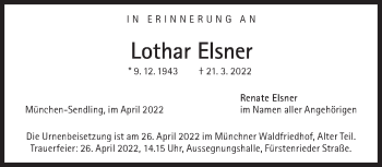 Traueranzeige von Lothar Elsner von Süddeutsche Zeitung