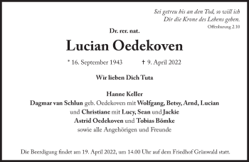 Traueranzeige von Lucian Oedekoven von Süddeutsche Zeitung