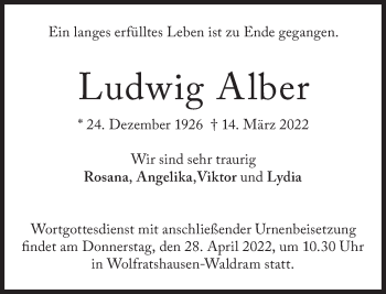 Traueranzeige von Ludwig Alber von Süddeutsche Zeitung