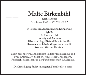 Traueranzeige von Malte Birkenbihl von Süddeutsche Zeitung