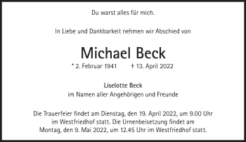 Traueranzeige von Michael Beck von Süddeutsche Zeitung