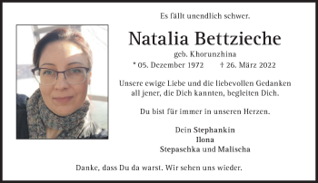 Traueranzeige von Natalia Bettzieche von Süddeutsche Zeitung