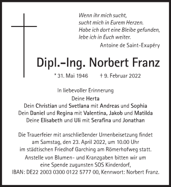 Traueranzeige von Norbert Franz von Süddeutsche Zeitung