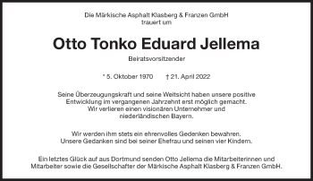 Traueranzeige von Otto Tonko Eduard Jellema von Süddeutsche Zeitung