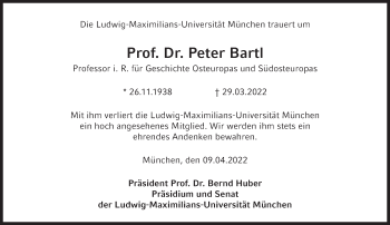 Traueranzeige von Peter Bartl von Süddeutsche Zeitung