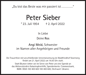 Traueranzeige von Peter Sieber von Süddeutsche Zeitung