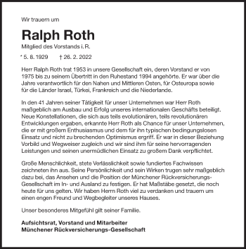Traueranzeige von Ralph Roth von Süddeutsche Zeitung