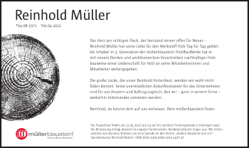 Traueranzeige von Reinhold Müller von Süddeutsche Zeitung