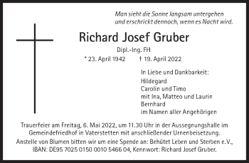 Traueranzeige von Richard Josef Gruber von Süddeutsche Zeitung