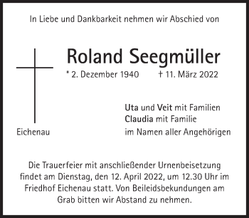 Traueranzeige von Roland Seegmüller von Süddeutsche Zeitung