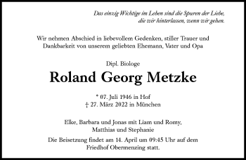 Traueranzeige von Roland Georg Metzke von Süddeutsche Zeitung
