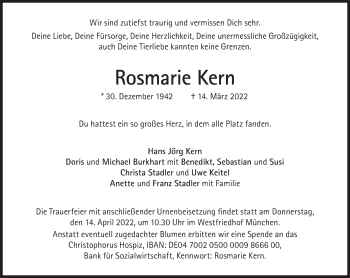 Traueranzeige von Rosemarie Kern von Süddeutsche Zeitung