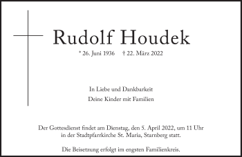 Traueranzeige von Rudolf Houdek von Süddeutsche Zeitung
