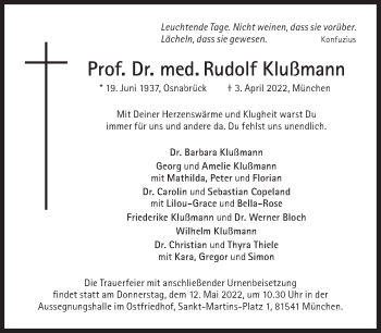 Traueranzeige von Rudolf Klußmann von Süddeutsche Zeitung