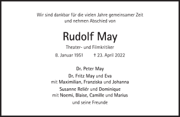 Traueranzeige von Rudolf May von Süddeutsche Zeitung