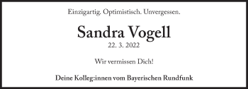 Traueranzeige von Sandra Vogell von Süddeutsche Zeitung