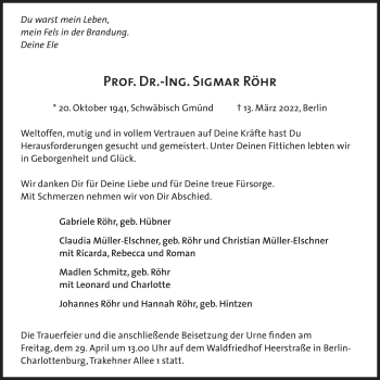 Traueranzeige von Sigmar Röhr von Süddeutsche Zeitung