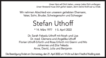 Traueranzeige von Stefan Uthoff von Süddeutsche Zeitung