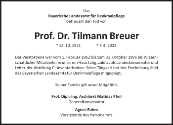 Traueranzeige von Tilmann Breuer von Süddeutsche Zeitung