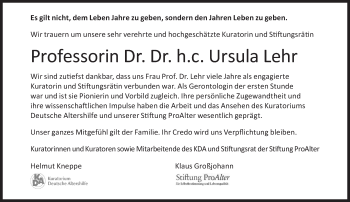 Traueranzeige von Ursula Lehr von Süddeutsche Zeitung