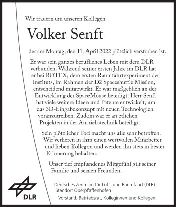 Traueranzeige von Volker Senft von Süddeutsche Zeitung