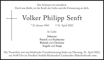 Traueranzeige von Volker Philipp Senft von Süddeutsche Zeitung