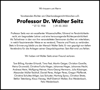 Traueranzeige von Walter Seitz von Süddeutsche Zeitung