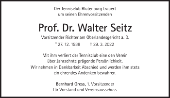 Traueranzeige von Walter Seitz von Süddeutsche Zeitung