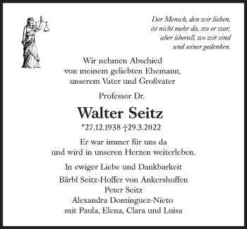 Traueranzeige von Walter Seitz von Süddeutsche Zeitung