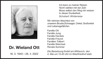 Traueranzeige von Wieland Ott von Süddeutsche Zeitung