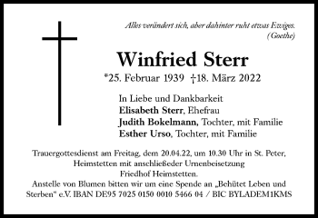 Traueranzeige von Winfried Sterr von Süddeutsche Zeitung