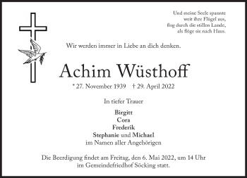Traueranzeige von Achim Wüsthoff von Süddeutsche Zeitung