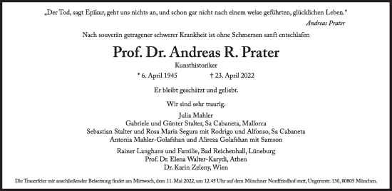 Traueranzeige von Andreas R. Prater von Süddeutsche Zeitung