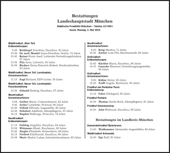 Traueranzeige von Bestattungen vom 02.05.2022 von Süddeutsche Zeitung