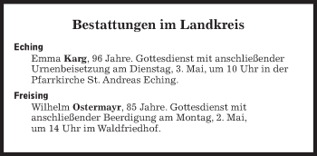 Traueranzeige von Bestattungen vom 02.05.2022 von Süddeutsche Zeitung