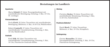 Traueranzeige von Bestattungen vom 03.05.2022 von Süddeutsche Zeitung