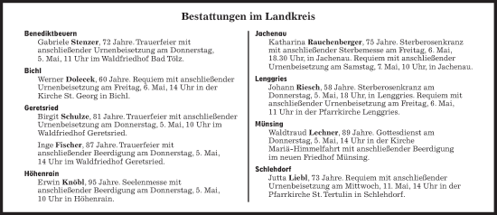 Traueranzeige von Bestattungen vom 05.05.2022 von Süddeutsche Zeitung