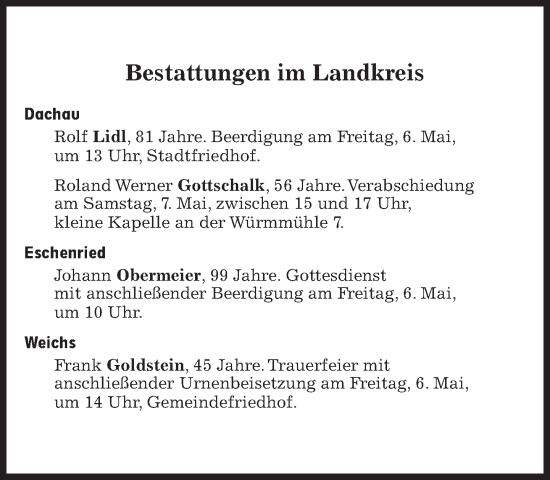 Traueranzeige von Bestattungen vom 06.05.2022 von Süddeutsche Zeitung