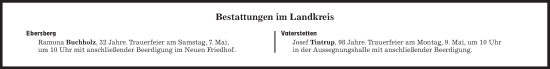 Traueranzeige von Bestattungen vom 07.05.2022 von Süddeutsche Zeitung