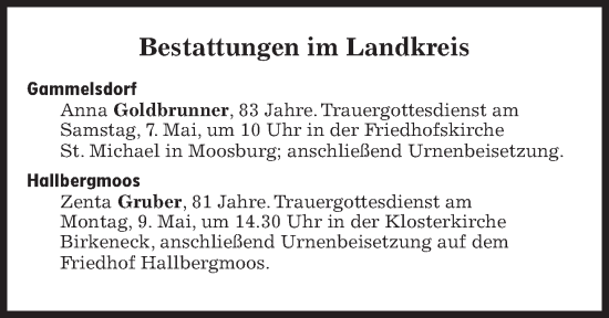 Traueranzeige von Bestattungen vom 07.05.2022 von Süddeutsche Zeitung