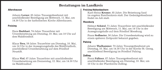 Traueranzeige von Bestattungen vom 10.05.2022 von Süddeutsche Zeitung