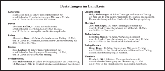 Traueranzeige von Bestattungen vom 11.05.2022 von Süddeutsche Zeitung
