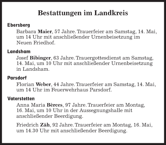 Traueranzeige von Bestattungen vom 14.05.2022 von Süddeutsche Zeitung