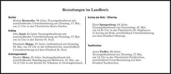 Traueranzeige von Bestattungen vom 17.05.2022 von Süddeutsche Zeitung