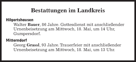 Traueranzeige von Bestattungen vom 17.05.2022 von Süddeutsche Zeitung