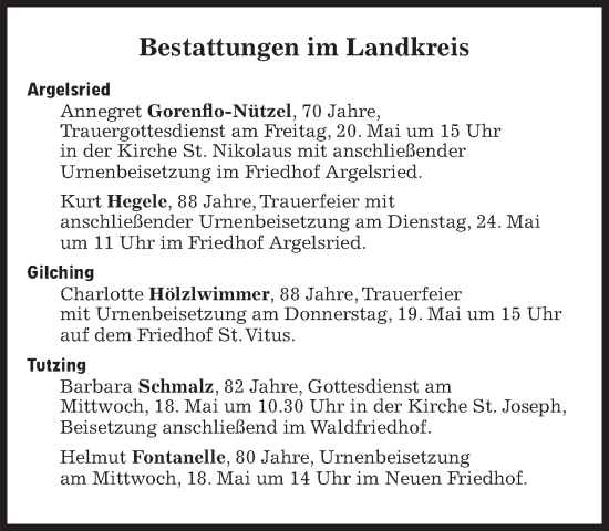 Traueranzeige von Bestattungen vom 18.05.2022 von Süddeutsche Zeitung