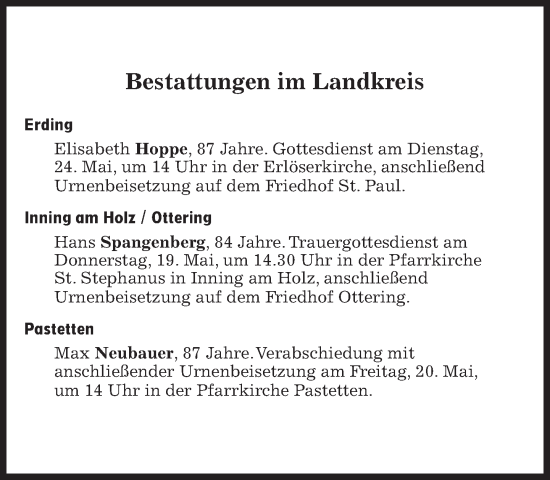 Traueranzeige von Bestattungen vom 19.05.2022 von Süddeutsche Zeitung