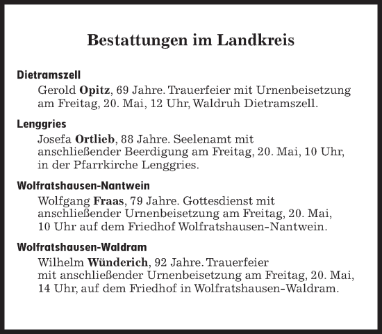Traueranzeige von Bestattungen vom 20.05.2022 von Süddeutsche Zeitung